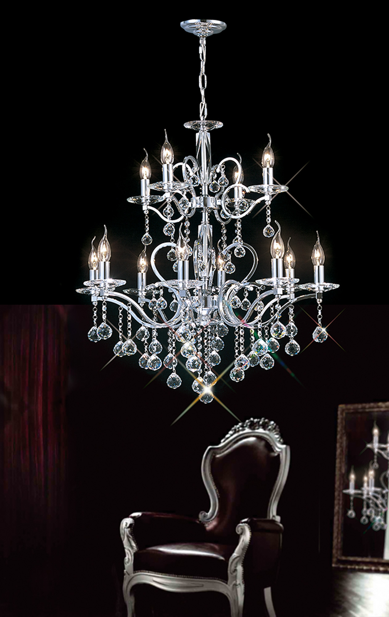 Zinta Polished Chrome Crystal Ceiling Lights Diyas Tiered Crystal Fittings